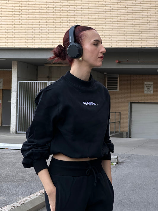 The Lounge Edit Fitted Cropped Sweater | Black