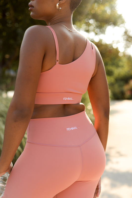Reset Asymmetric Sports Bra | Sugared Coral